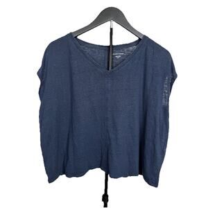 Eileen Fisher Cropped Tee Women’s Sz XS Organic Linen Boxy V-Neck Top